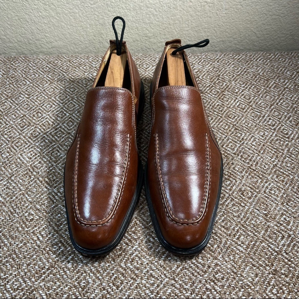 Cole Haan Mens Brown Leather Apron Toe Slip On Loafer Shoes Sz 9M Work Luxury - Picture 2 of 9